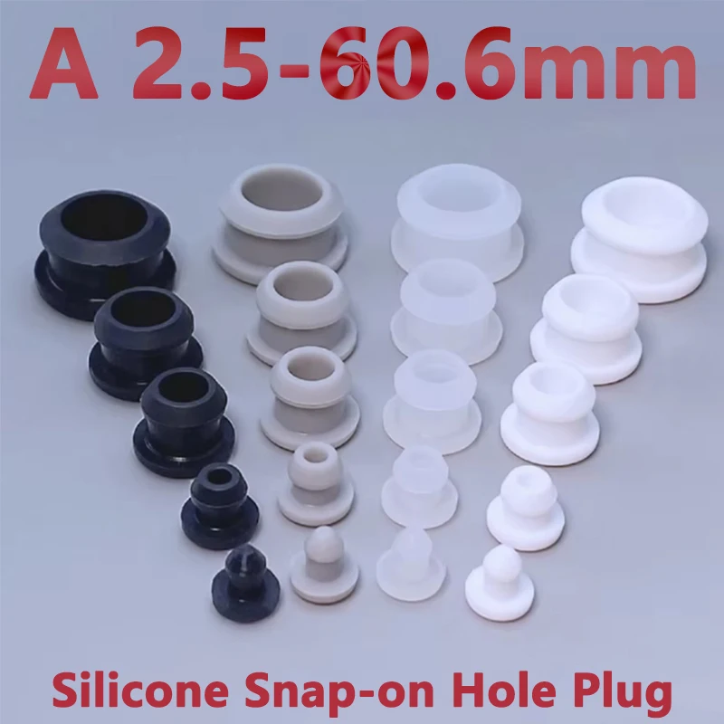 

2.5-60.6mm Silicone Rubber Snap-on Hole Plug T Type Plug Blanking End Caps Tube Inserts Bung Black/Grey/Clear/White