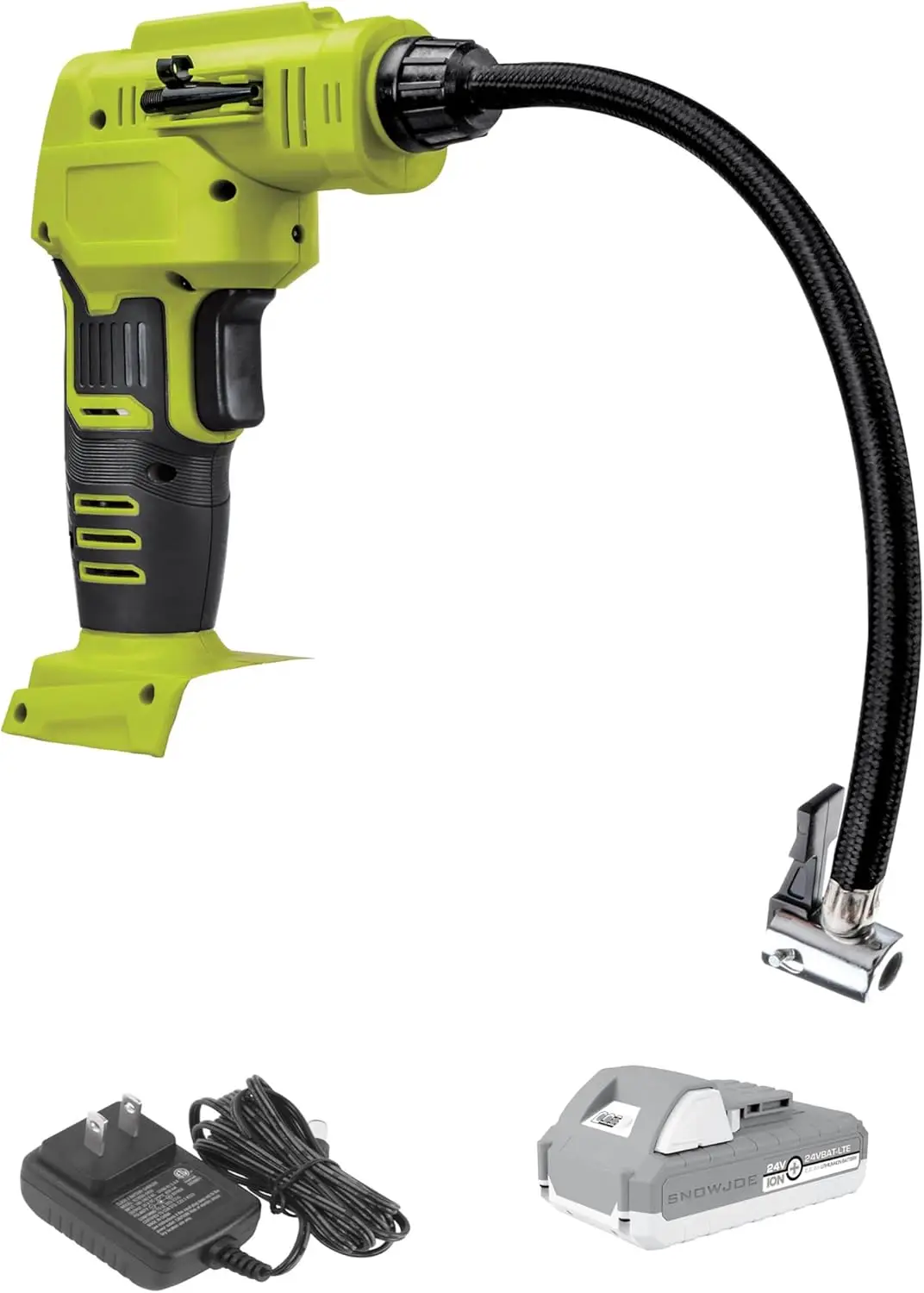 

Беспроводной портативный воздушный компрессор 24 В с аккумулятором, зарядным устройством, сумкой и адаптерами, зеленый