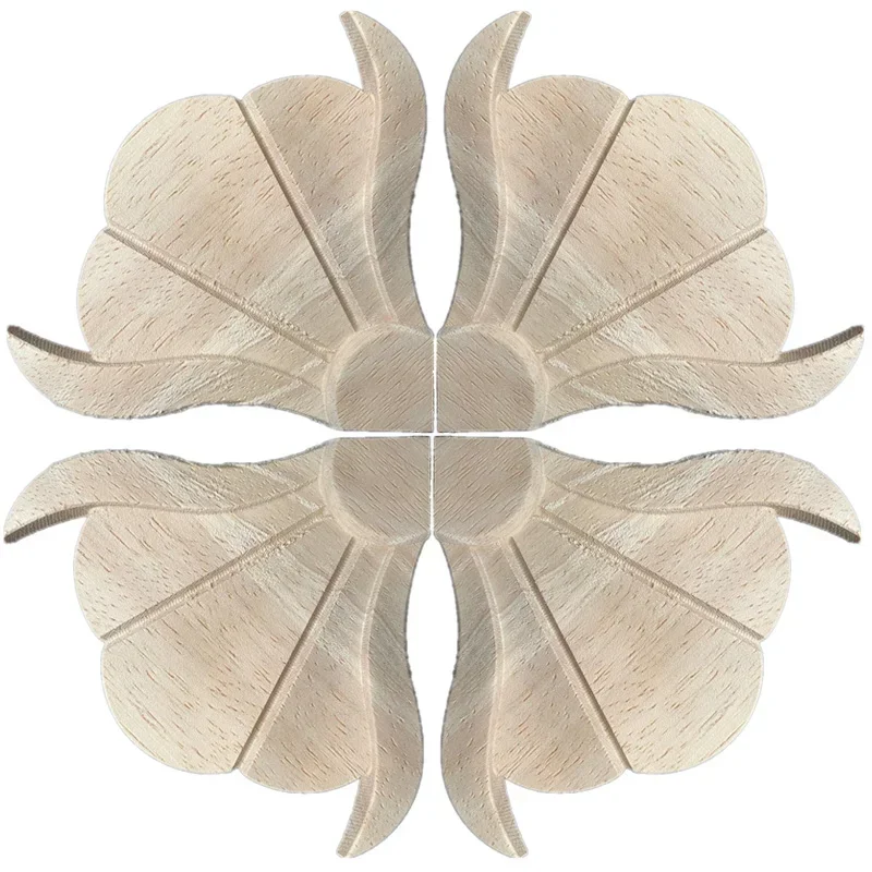 4PCS 10cm Wood Carved Corner Onlay Applique Unpainted Frame Cupboard Cabinet Decal for Home Furniture Decoration