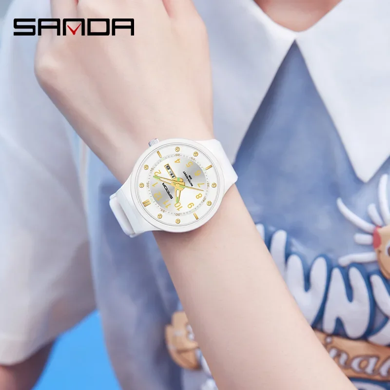 SANDA 9012 Relojes para estudiantes Moda Tendencia simple Calendario impermeable al aire libre Relojes de pulsera fluorescentes digitales para niño y niña