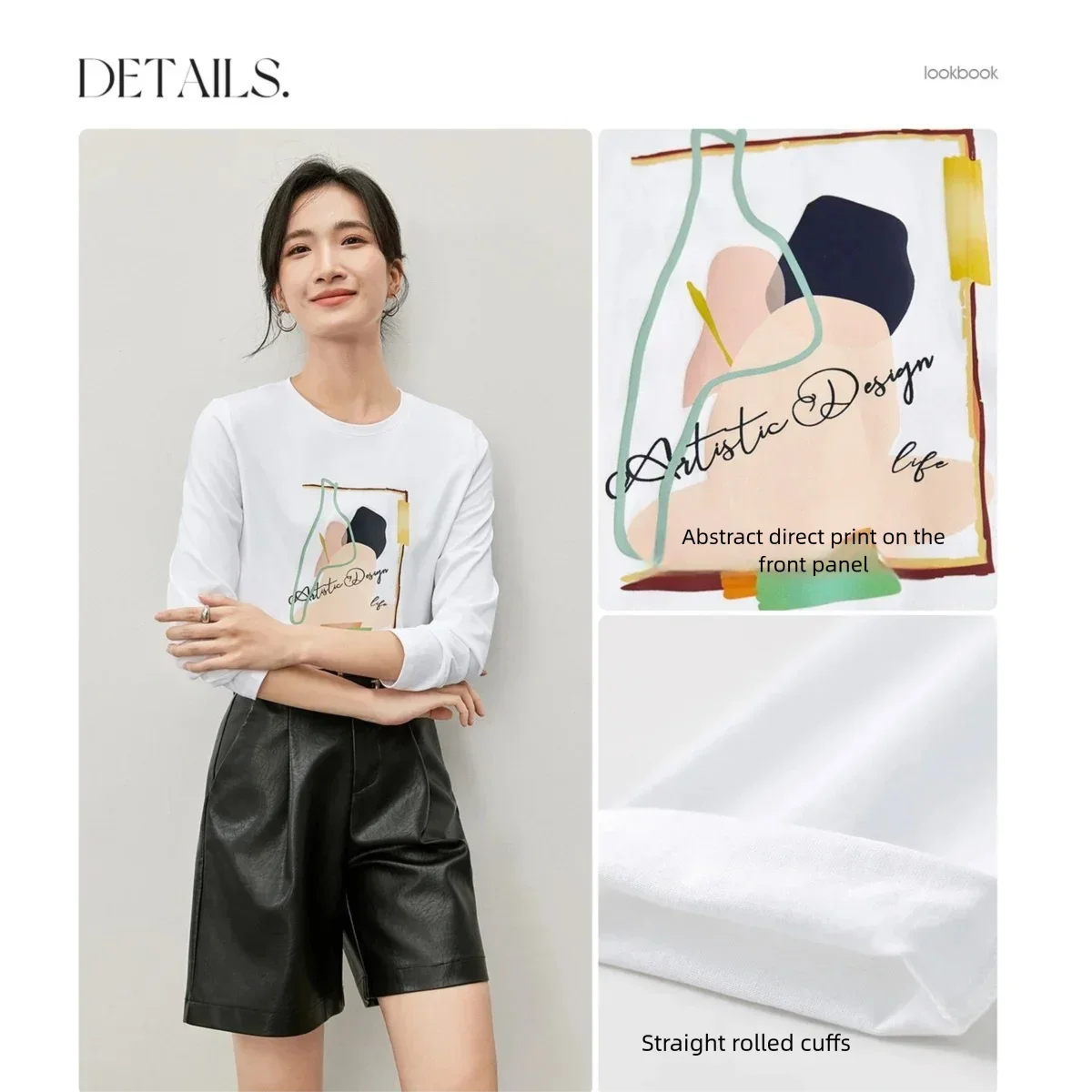 SENTUBILA 100% Cotton Long Sleeve  T-Shirts For Women 2026 Spring Autumn Fashion Print Round Neck Tee Shirts Q53TG3915X