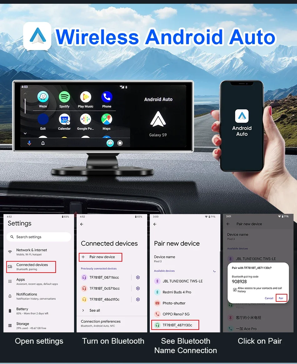 11,26 Zoll Dash Cam 4K Auto DVR Wireless Carplay & Android Auto GPS Navigation Video Recorder Dashboard Dual Objektiv Wifi AUX FM – Detail 12
