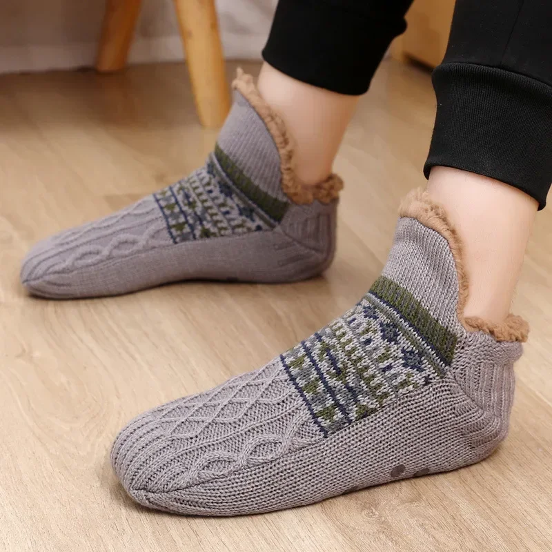 Chaussettes de neige épaisses et chaudes pour hommes, chaussons de chambre à coucher, chauffe-pieds coordonnants, tapis tricoté, hiver