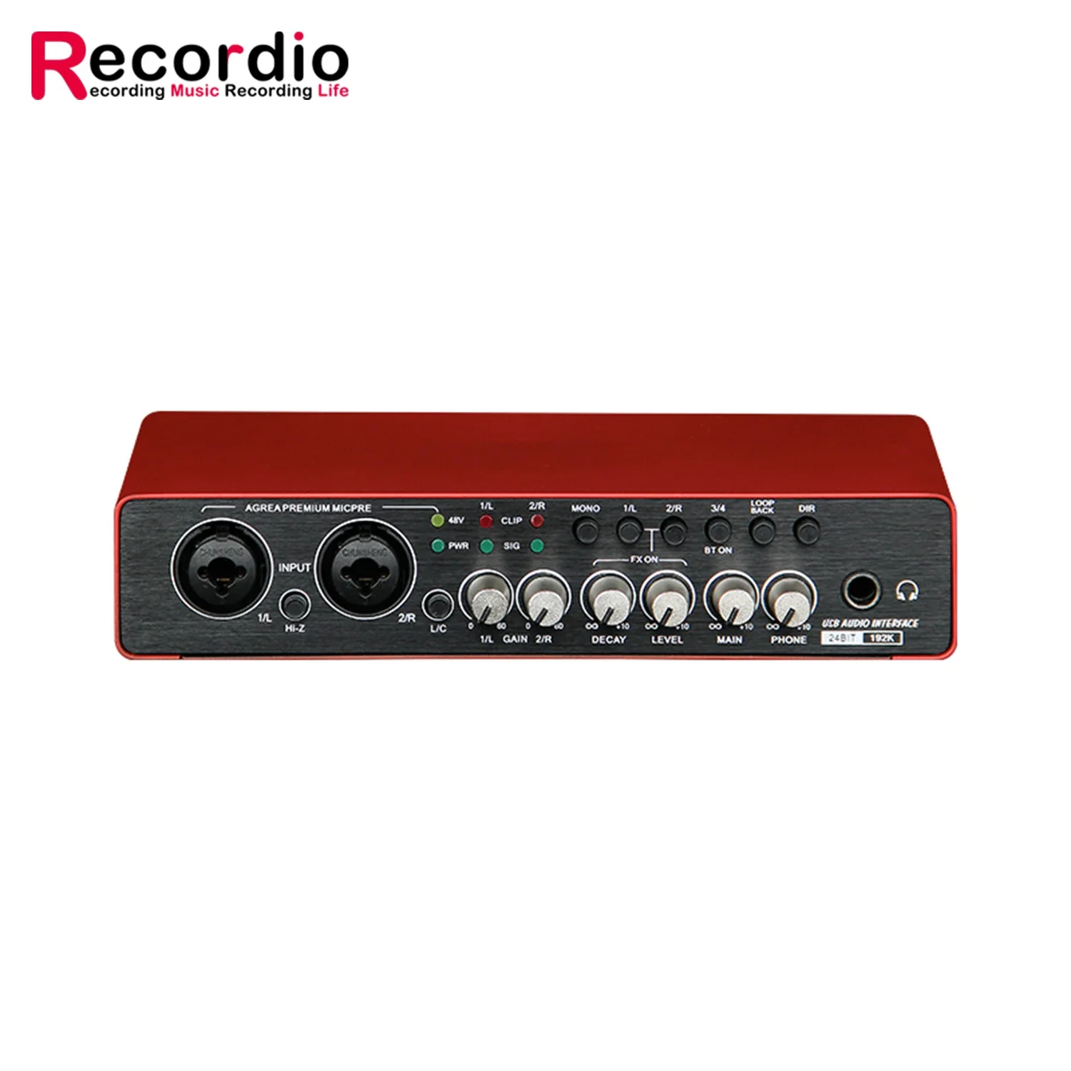 GAX-UC42 Sound Card Audio Interface USB Microphone Preamps With 48V Phantom Power 24 Bit Support Smartphone/Tablet/Computer