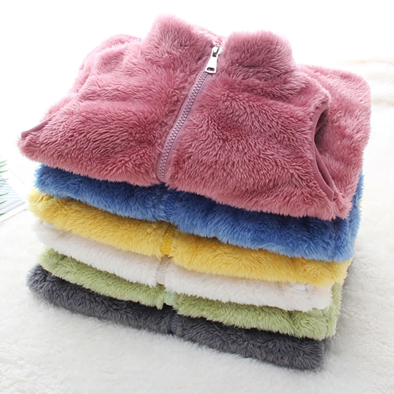 1pcs Baby Velvet Thicken Waistcoat Girls Boys Plush Vest Zipper Stand Neck Sleeveless Tops Autumn Winter Child Fashion Warm Coat