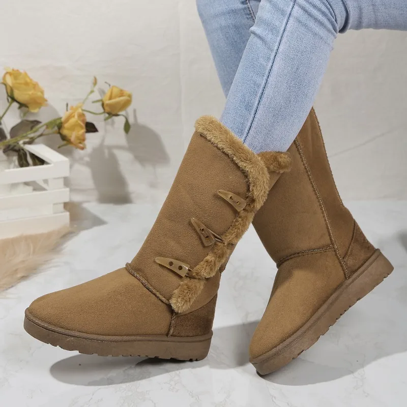 Women's Mid-calf Boots Winter New Thick Soled Frosted Lamb Wool Snow Boots Comfortable Warm Increase Non-slip Fashion Boots