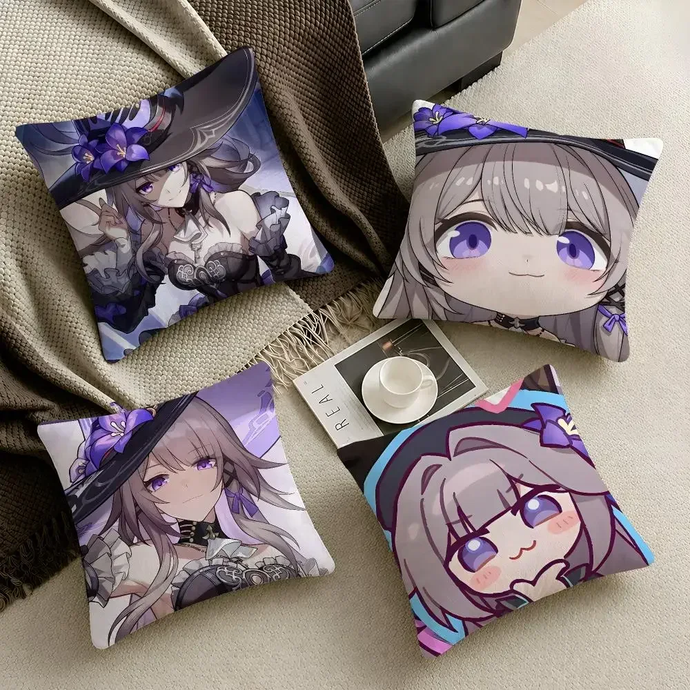 Gaming Honkai Star Rail The Herta Chibi Cushion Cover Throw Pillow Soft Short Plush Durable Colorfast Sofa Bedroom Home Decor