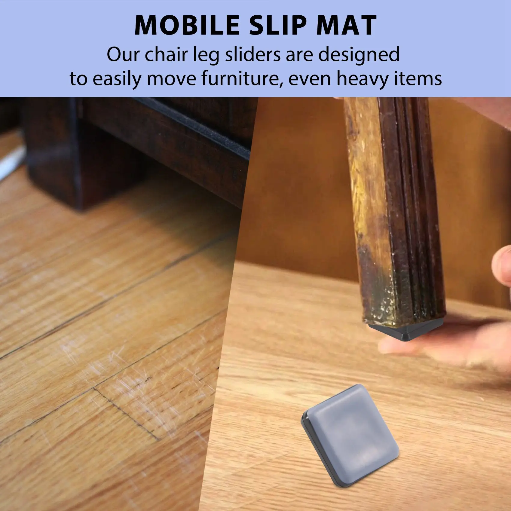 AEE4-20Pcs Chair Glides Furniture Sliders PTFE Easy Moving Pads Square With Nail Feet Protector For Hardwood Floor