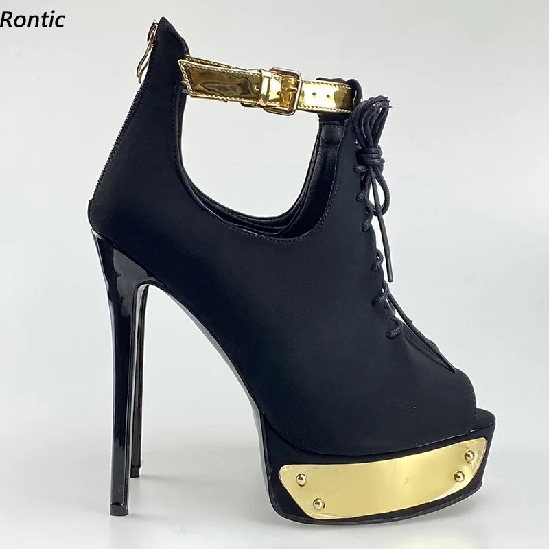 Rontic 2021 New Arrival Women Platform Sandals Stiletto Heels Peep Toe Elegant Black Night Club Shoes Size 34 45 47 52
