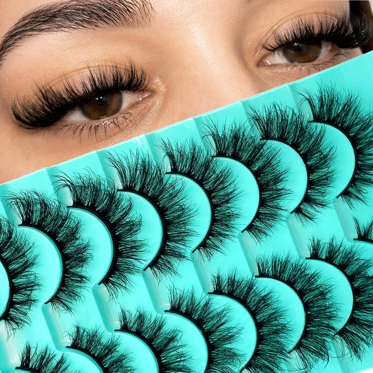 HBZGTLAD 8/7pairs Cat Eye Lashes Soft Natural Faux Mink Eyelashes Fake Lashes Natural Look Wispy Winged End Eye Elongated Makeup