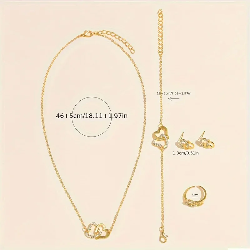 6ชิ้น/ชุดนาฬิกาผู้หญิงนาฬิกาควอตซ์สีทองหรูหราและชุดเครื่องประดับพลอยเทียมหัวใจของขวัญวาเลนไทน์สำหรับผู้หญิง