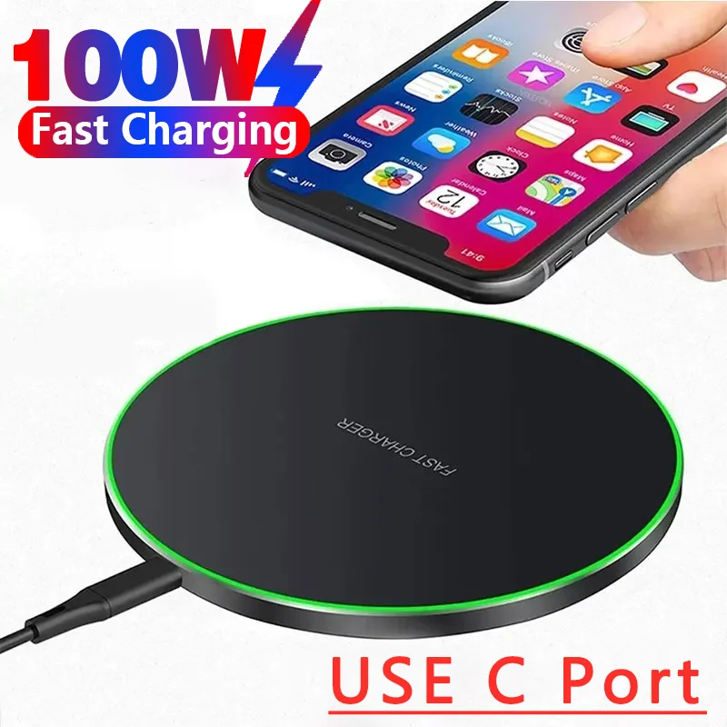 100W Wireless Chargers Pad For iPhone 13 12 11 X XS XR Pro Max 8 Plus Xiaomi Samsung Fast Wireless Charging Station Qi Charger