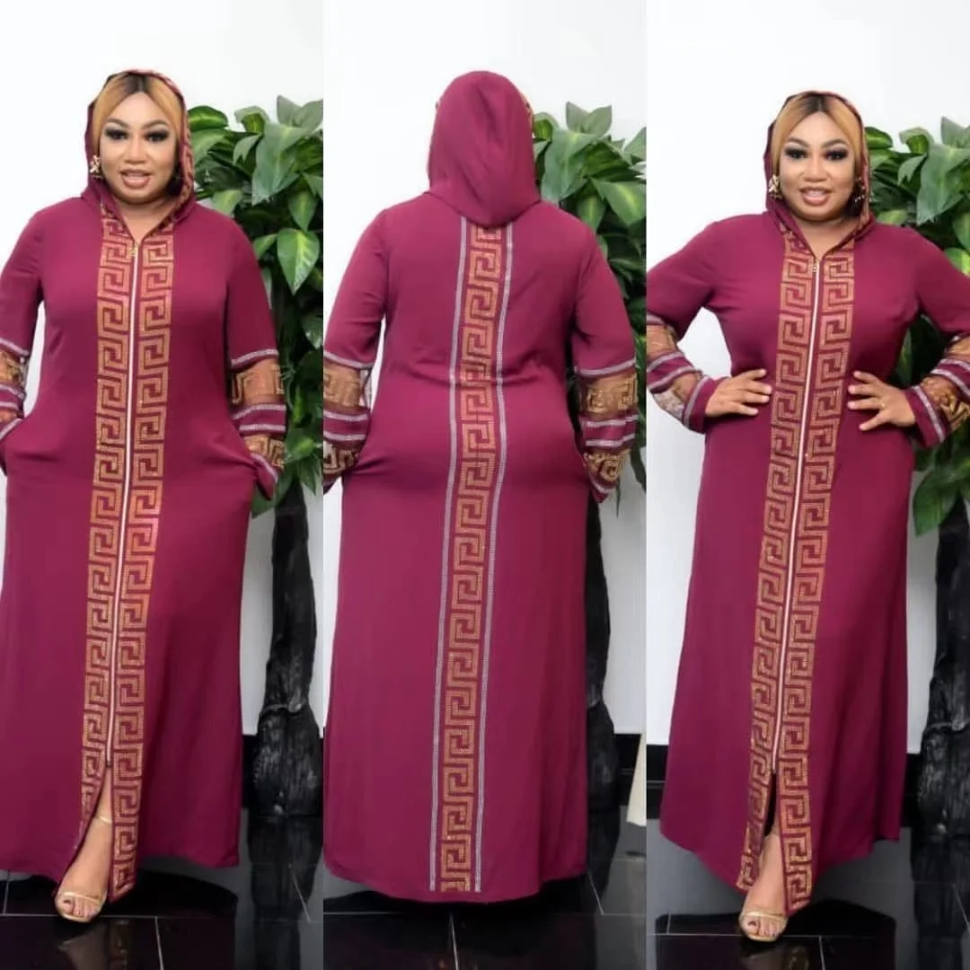 Women's Dress African Fashion Hooded Robe Islamic Abaya Muslim Style Drilled Decoration Quality Luxury