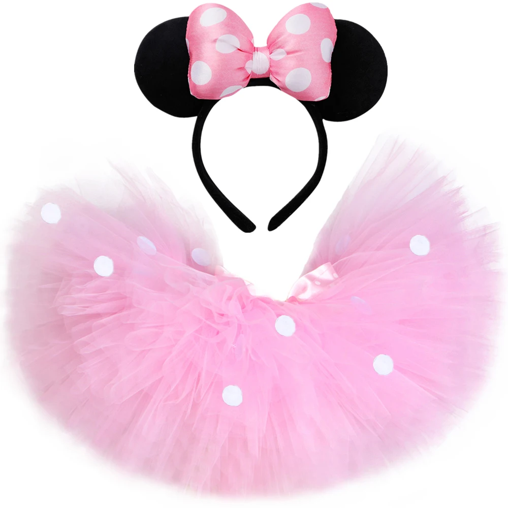 Falda tutú de Minnie rosa para niñas, disfraz esponjoso de lunares, tutús para niñas pequeñas, falda de tul para niños pequeños, vestido de fiesta de cumpleaños y Halloween