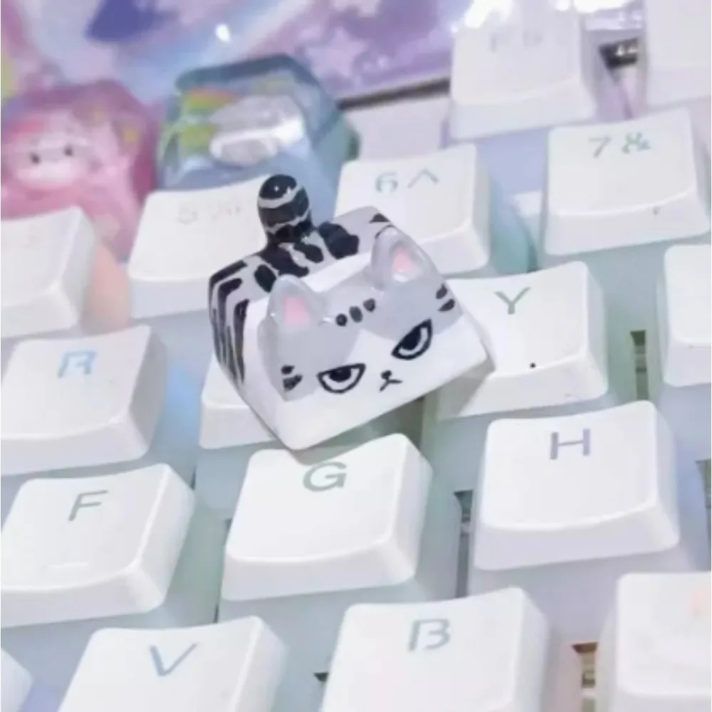 Individual Cute 3D Cat Key Cap Mechanical Keyboard Resin Transparent Stereoscopic Keycap Gift KeyCap