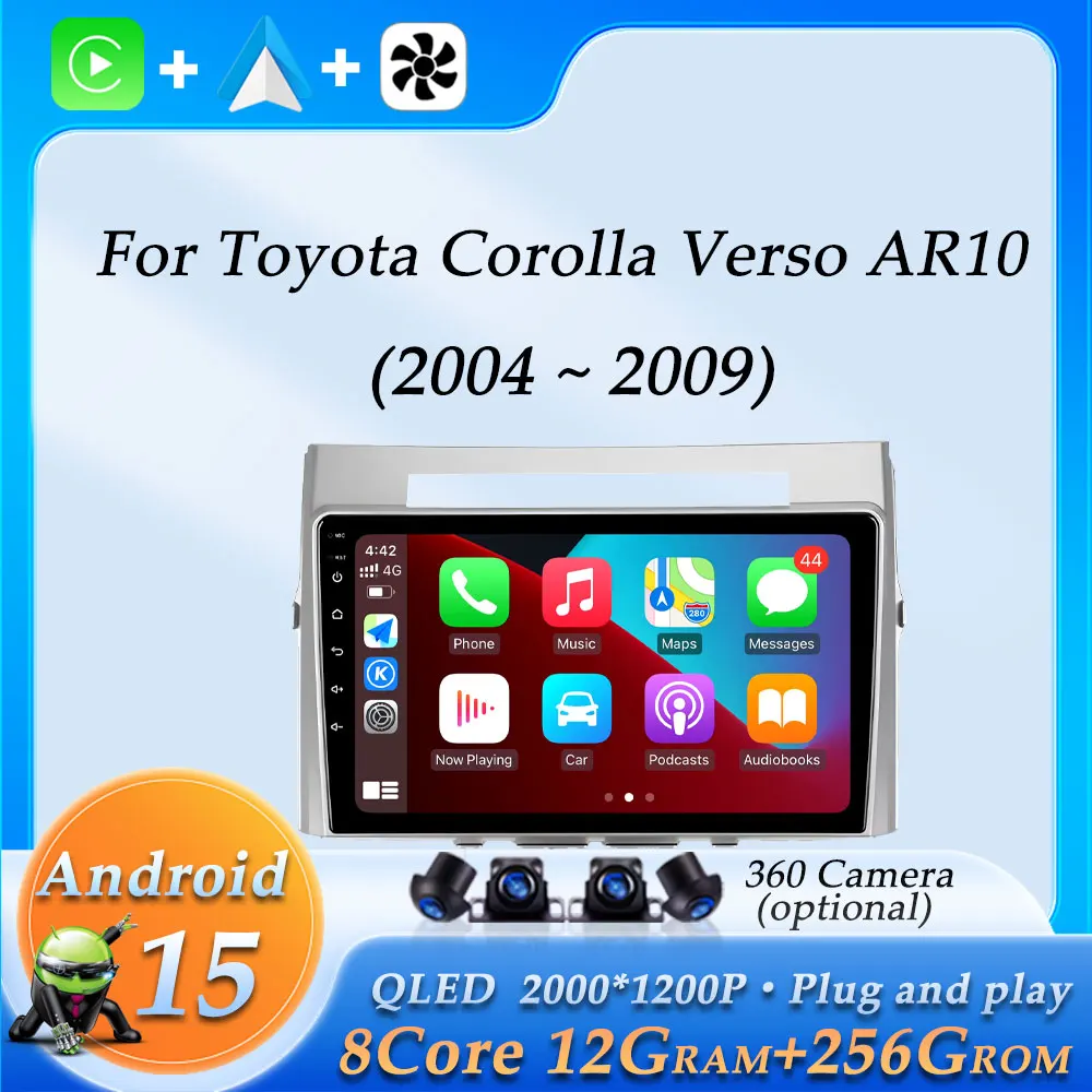 

Car Radio Video Multimedia Audio Player for Toyota Corolla Verso AR10 2004 - 2009 Wireless CarPlay GPS Navigation Bluetooth WiFi