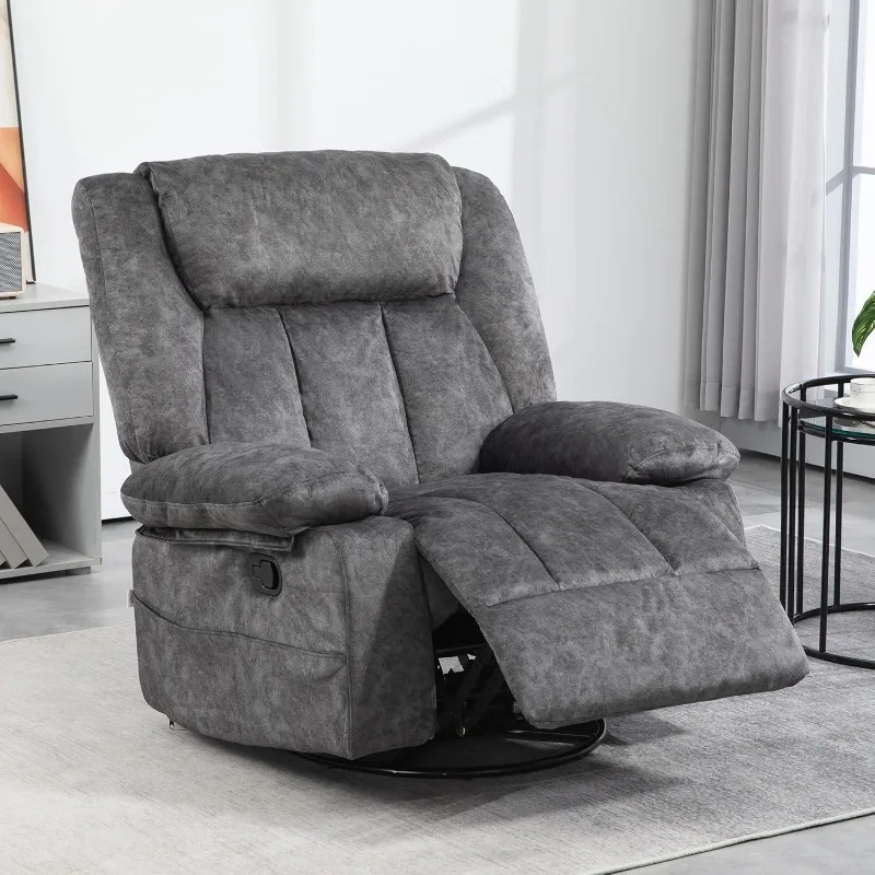 Swivel Rocker Recliner Chair for Living Room, with Footrest, Side Pockets, Charcoal Gray