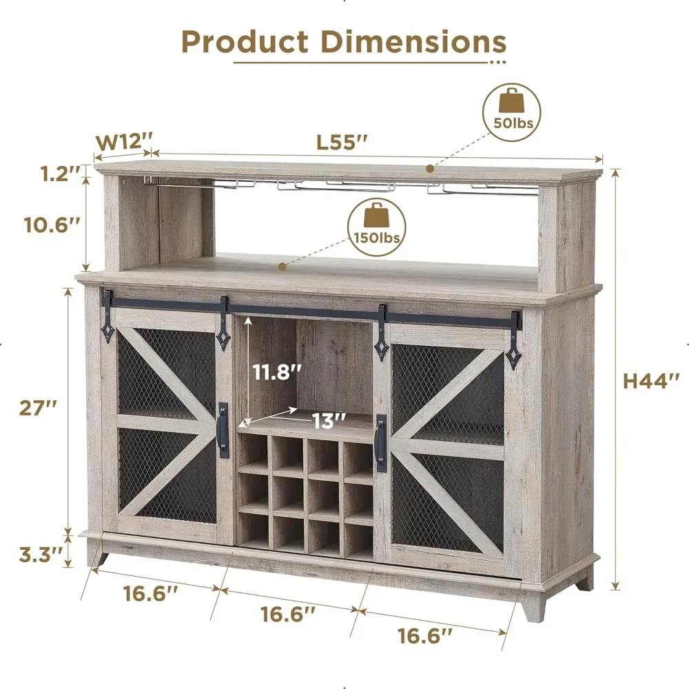 

Шкаф для кофе-бара в фермерском доме, светодиодная подсветка, 55-дюймовое вино, стойка для раздвижной двери сарая, кухонный буфет с ящиком