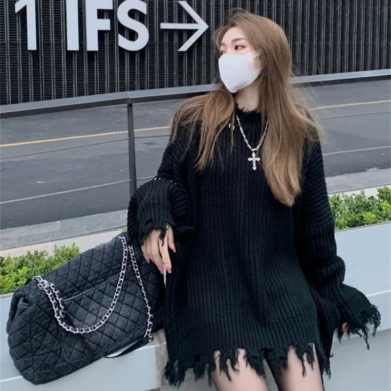 Pullover Women Tassel Loose Solid Leisure Simple Streetwear Ladies Tops Knitting Thicker Warm Korean Style Chic Autumn Outwear