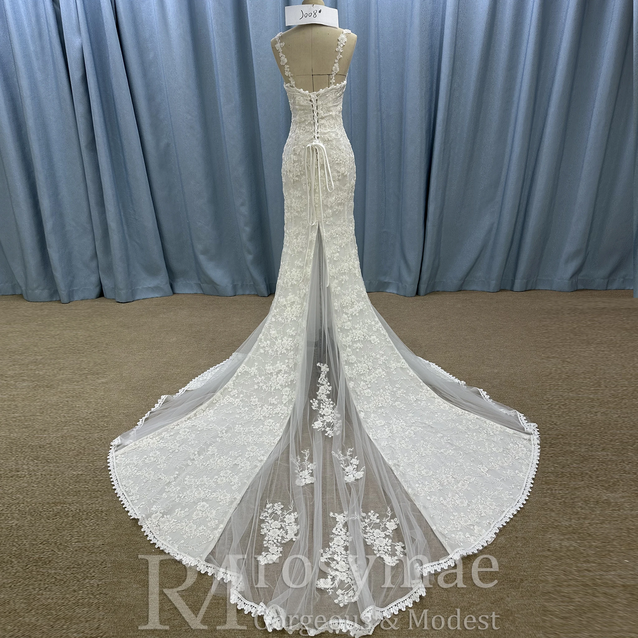 Rosymae robe de mariée sirène en dentelle florale encolure carrée manches débardeur robe de mariée blanche vestidos de novia boda