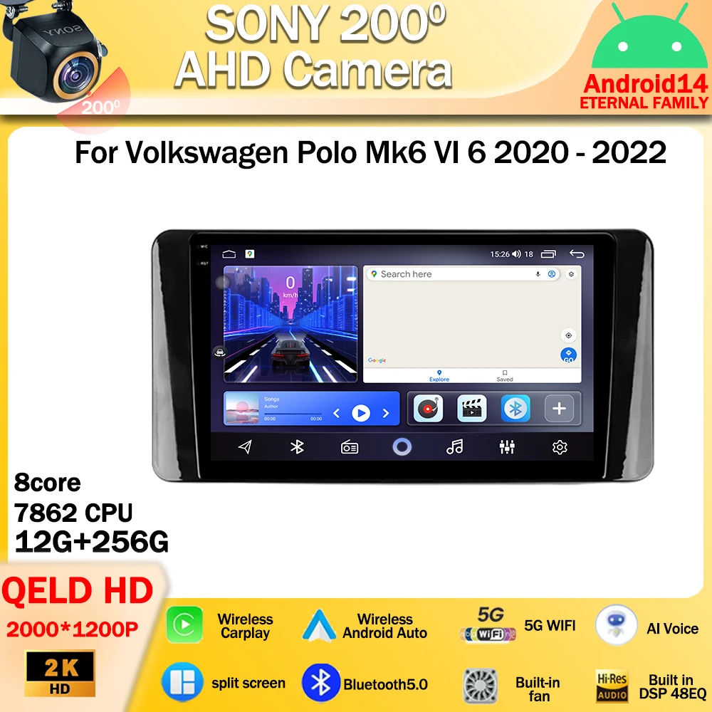 

Автомагнитола на Android 14 для Volkswagen Polo Mk6 VI 6 2020-2022, мультимедийный видеоплеер с навигацией, стерео, GPS, без DVD, типоразмер 2DIN