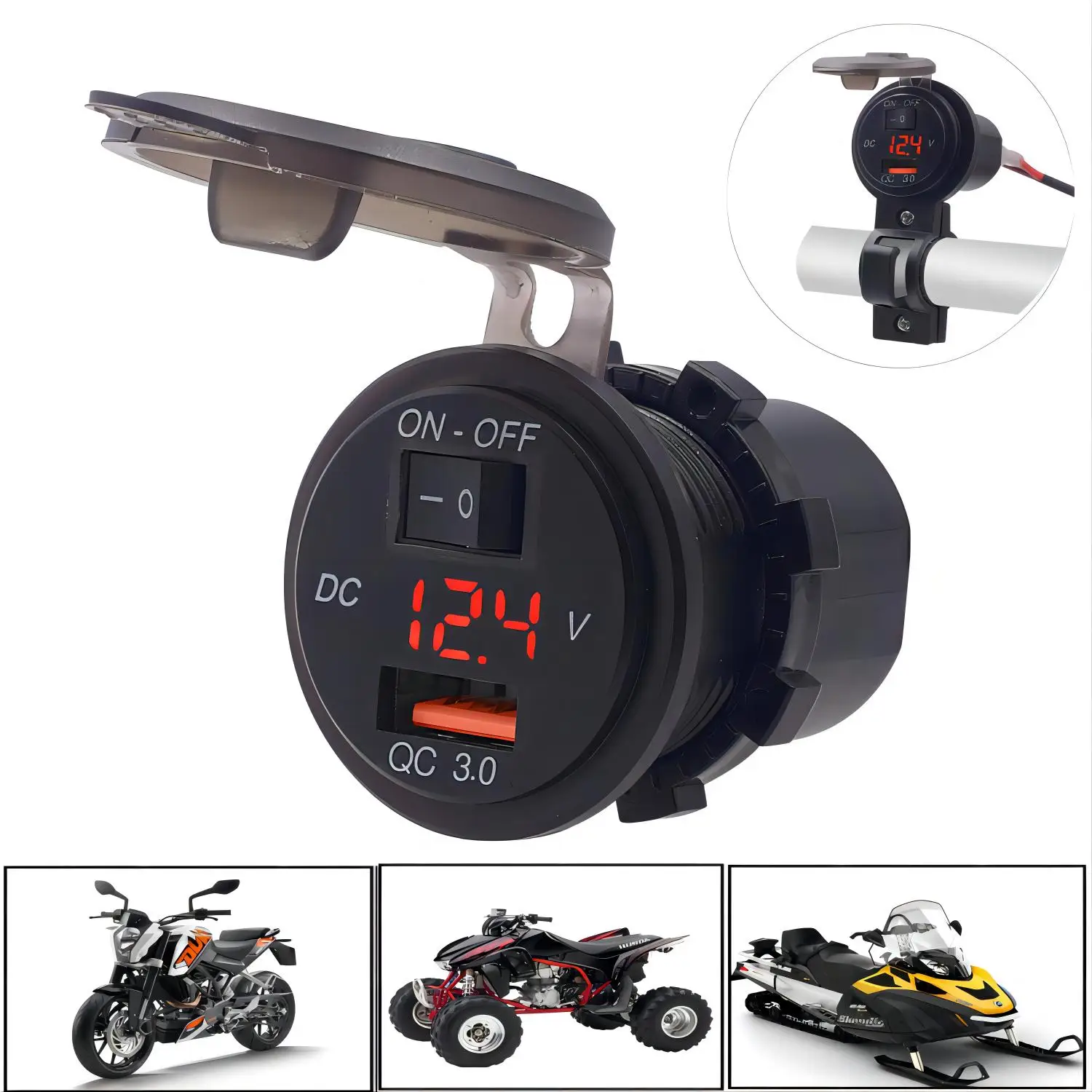 

Motorcycle Mobile Phone Usb Voltmeter Fast Charger Waterproof With Switch Power Socket Cell Phone Plug 12v For Motorbike Outlet