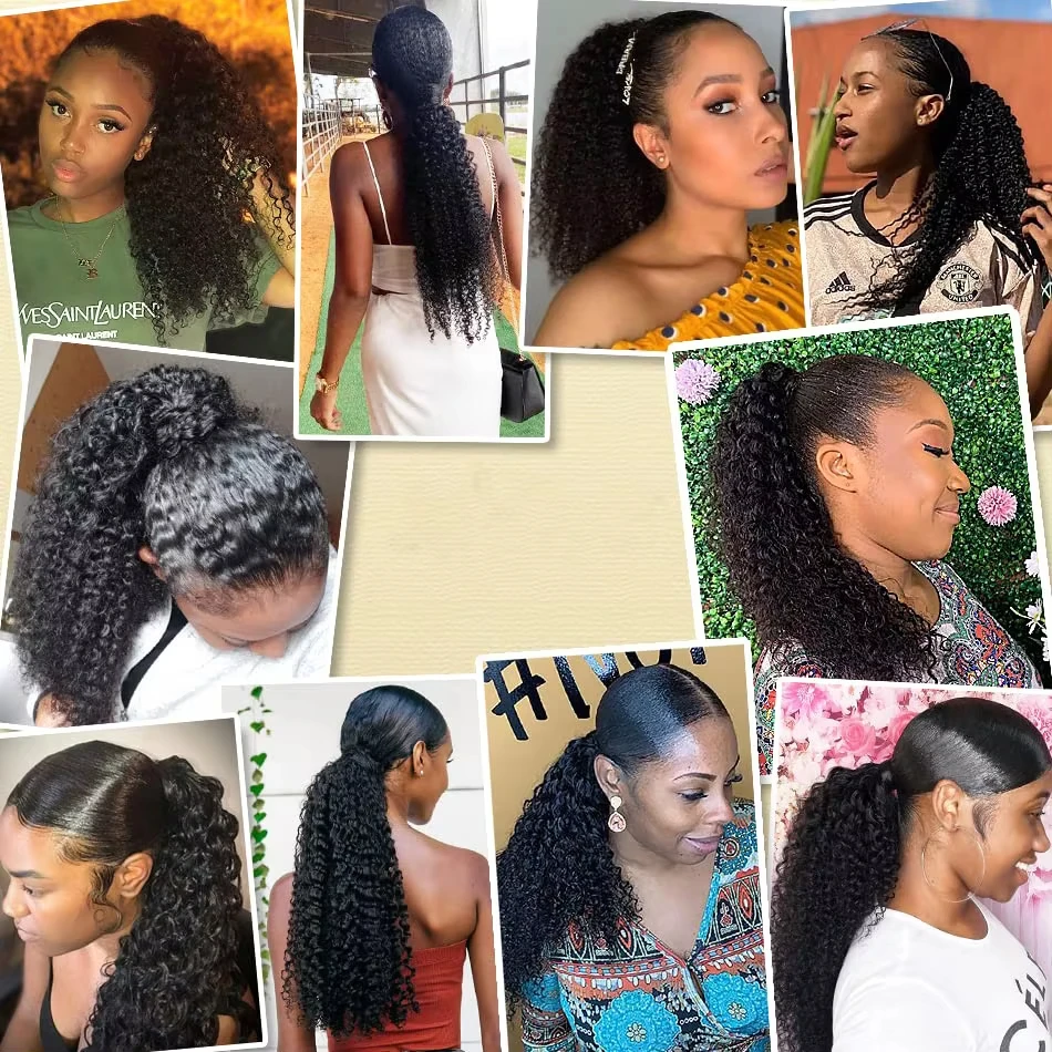 Kinky Curly Natural Color Wrap Around Human Hair Magic Paste Ponytail 100% Brazilian Human Hair Extension