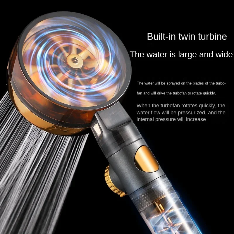 Dual turbocharged showerhead, removable and washable, adjustable water pressure showerhead, household bathroom showerhead