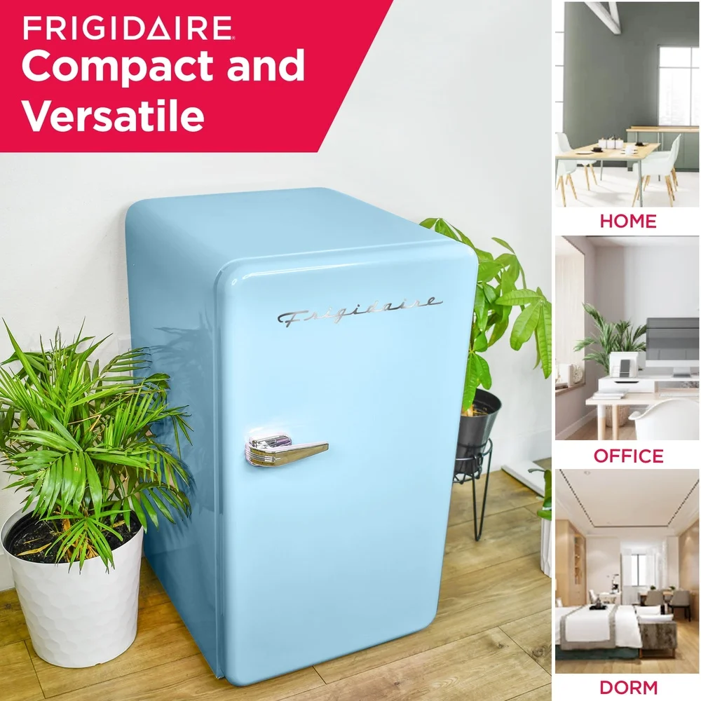 Retro Compact Refrigerator 3.2 Cu ft Mini Fridge with Reversible Door Glass Shelves Ice Cube Tray Ideal Office Dorm Room