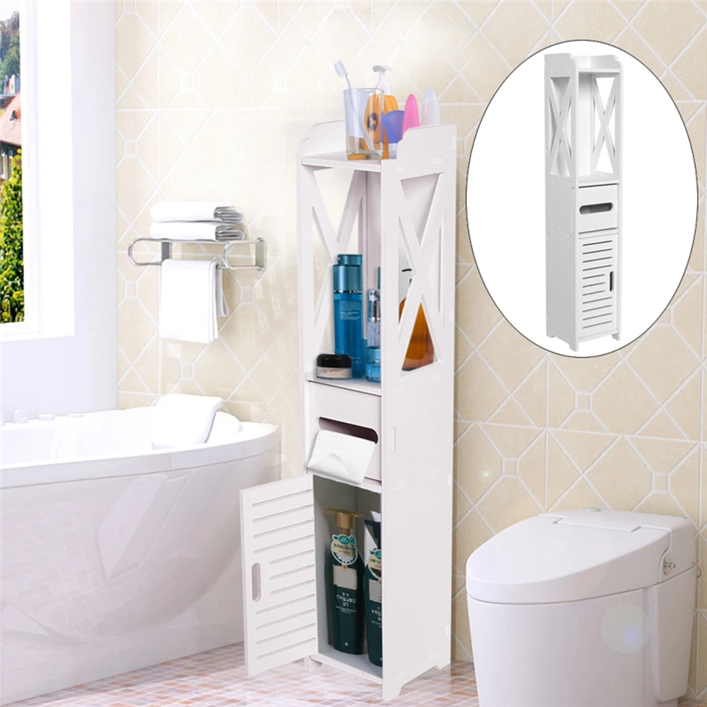 80x15.5x15CM Bathroom Toilet Furniture Cabinet White Wood Cupboard Shelf Tissue Storage Rack image 2