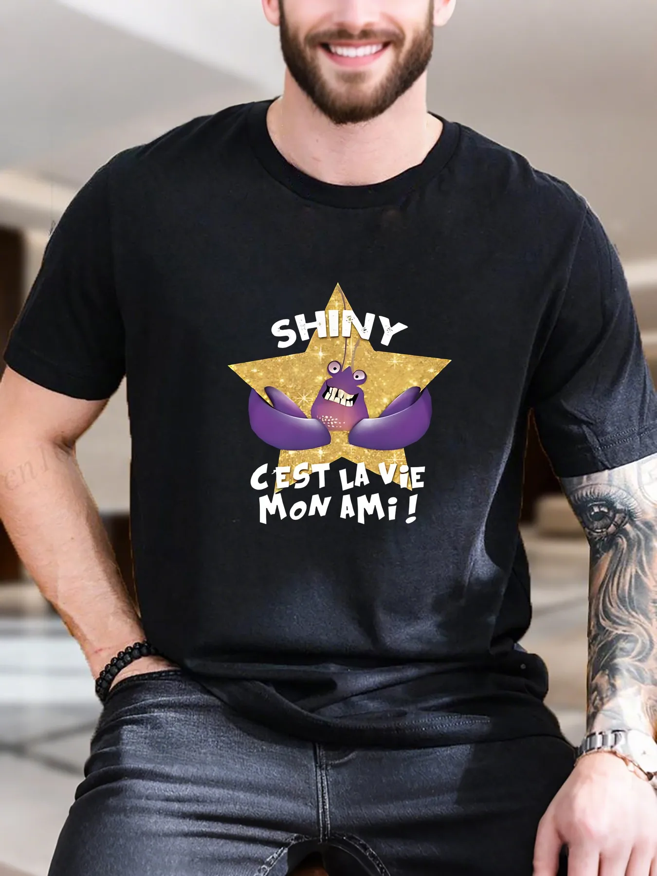 

New Arrival Fashion Men's Cotton Printed T-Shirt Purple Galaxy with Gold Design Breathable Casual Tee Soft Comfortable