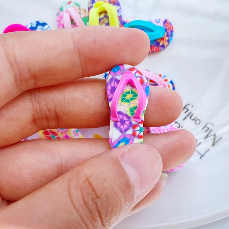 8Pcs New Cute Mini Soft Pottery Beach Shoes Figurine Crafts Flatback Cabochon Ornament Jewelry Making Hairwear Accessories