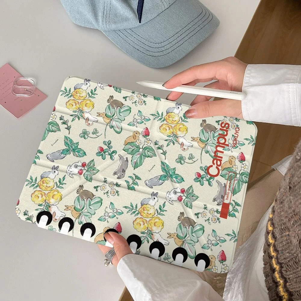

Ins Rabbit Blossom Notebook Y2K Y-Fold Cover For iPad Pro 13 11th M5 M4 12.9 A16 10 8 7 9th 10th Air 11 M2 M3 Mini Tablet Case