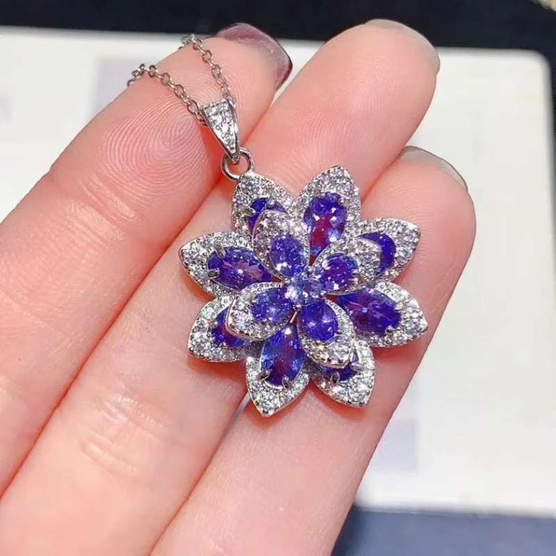 

Luxury Natural Tanzanite Pendant for Wedding 925 Silver Tanzanite Jewelry with Certificate Silver Flower Pendant with Necklace