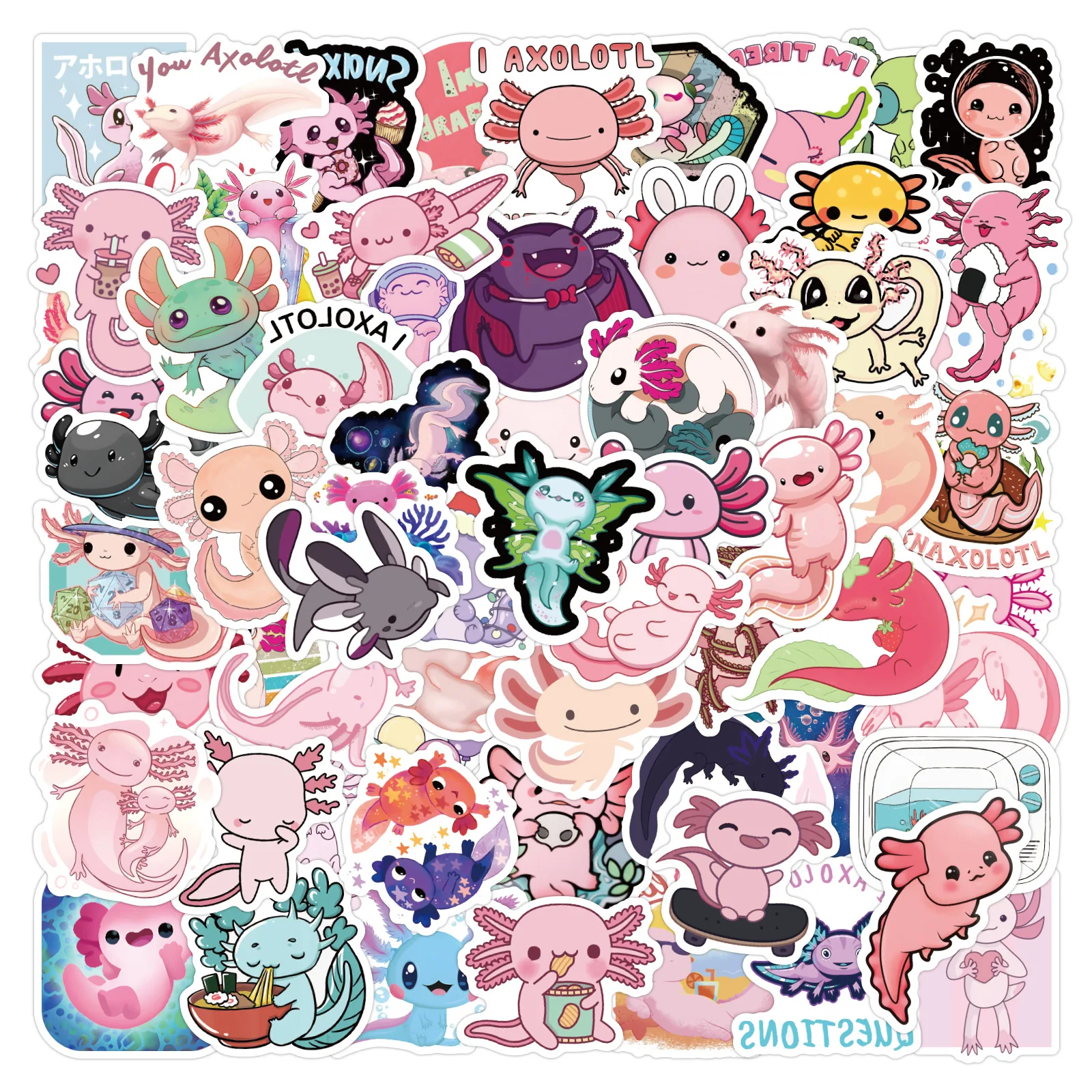 

55/110PCS Cute Cartoon Axolotl Stickers Kawaii Axolotl Salamander Cartoon Style Decorable Notebook Waterproof Stickers Kids Toy