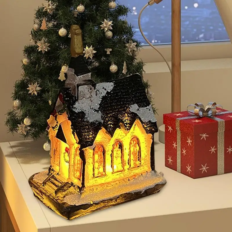 ตุ๊กตาคริสต์มาส Vintage Miniature House โคมไฟความงามแบตเตอรี่ดําเนินการโคมไฟข้างเตียงสะสมอาคารตาราง