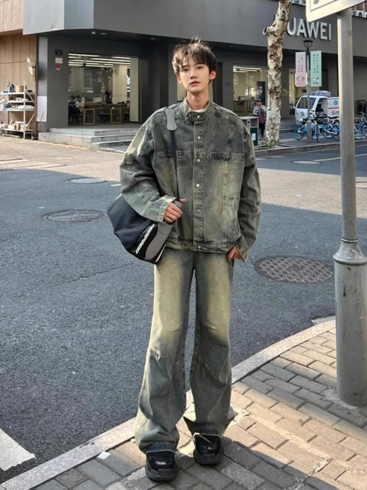 

Мужские джинсы Waed Denim: модные прямые широкие брюки в стиле хип-хоп для весны и осени, повседневные джинсы от трендового бренда