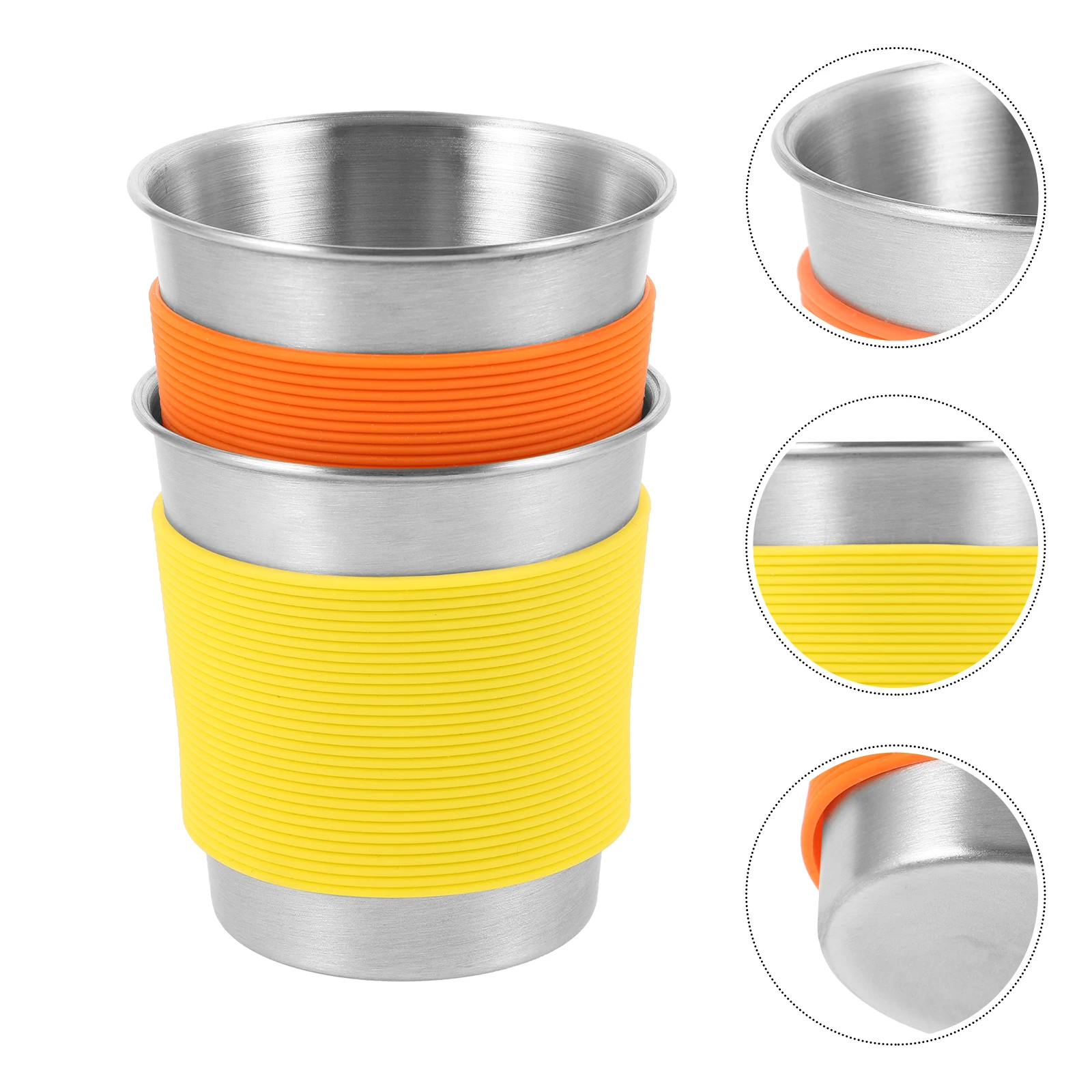 

2pcs Stainless Steel Coffee Cup With Silicone Sleeve Flat Bottom Mug For Office Camping Tea Juice Water Use Durable Metal