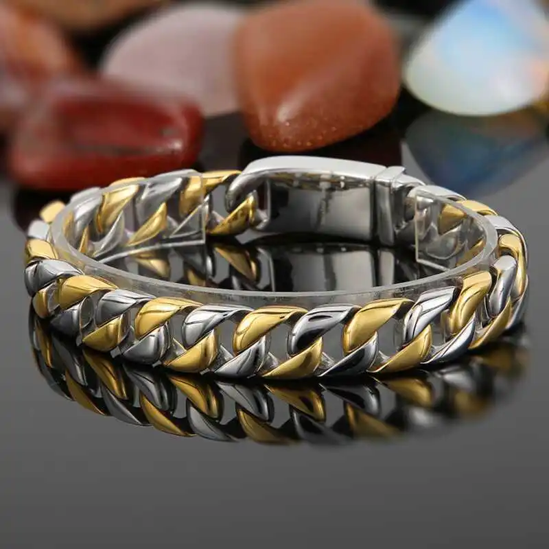 Men's Interlocking Cuban Link Bracelet - Titanium Steel Hip Hop Chain, Classic Connected Links, Versatile Everyday Wristwear