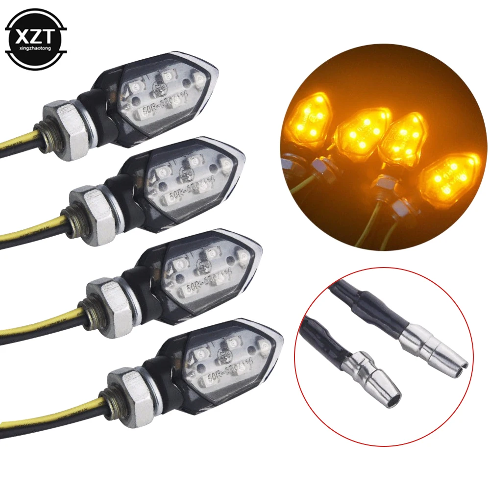 4PCS/set Mini Motorcycle Smoke Lens Turn Signal Light 5LED 12V Amber Blinker Indicator Lamp Two Wire for Kawasake Accessories