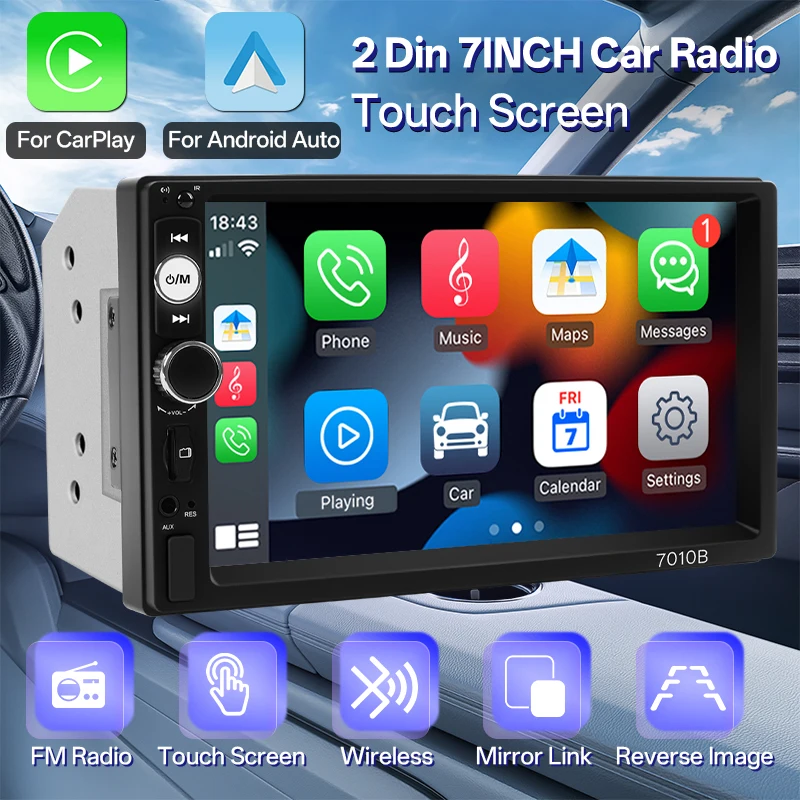 7-Zoll Auto-MP5-Player mit Kabelgebundenem Carplay und Android Auto FM-Radio Auto-Touchdisplay Optional Rückfahrkamera