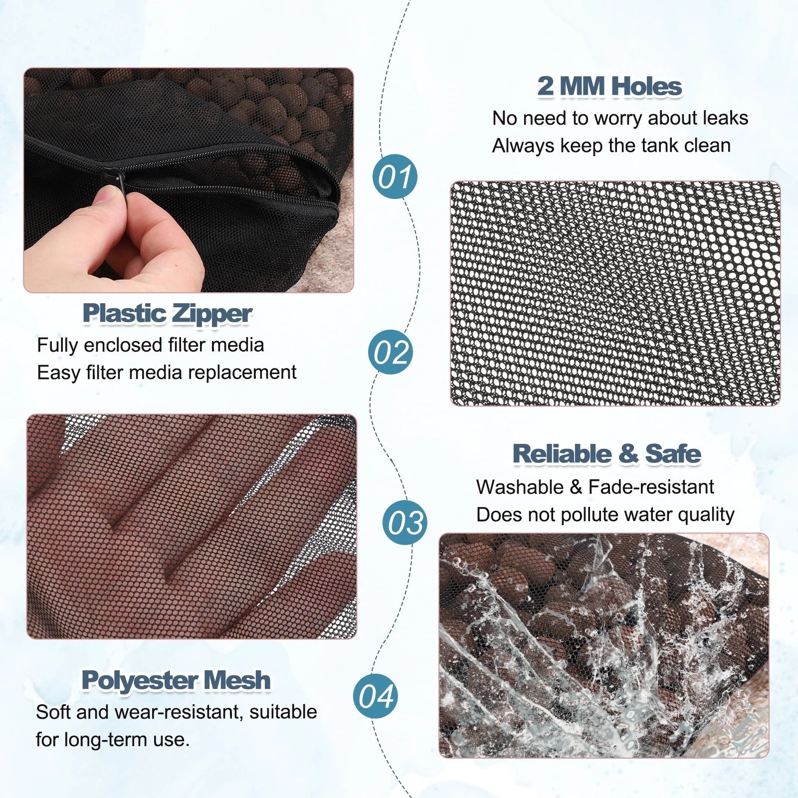 10Pcs Aquarium Filter Media Bags Fish Tank Fine Mesh Bag with Zipper Reusable Versatile Intended for Fish Pond Ceramic Rings view 4