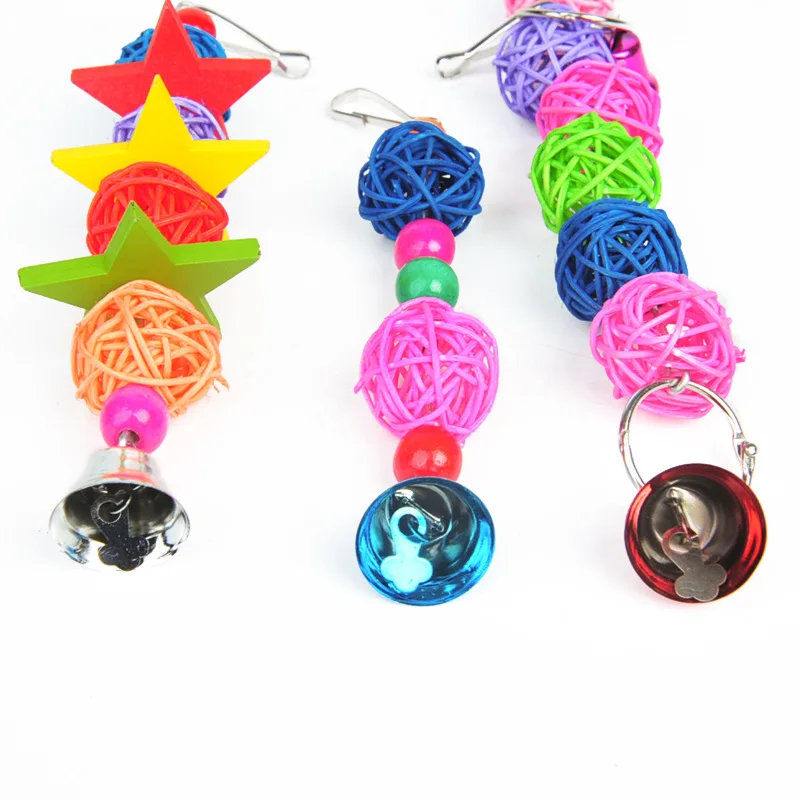 Parrot Rattan Toys Bird Supplies Hanging Cage Bird Toys Rattan Beads Bell String Hand Woven Parakeet Bite Molar Toys Rattan Ball