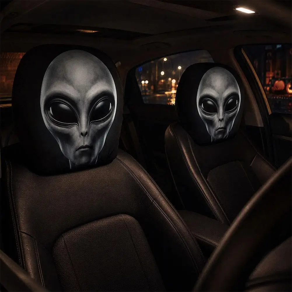 Universelle Horror-Gesichts-Schonbezüge für Autokopfstützen, Gruseliger Schwarzer Totenkopf-Design, Lustig und Verspielt, Sitzschutz für alle Gelegenheiten, Auto-Zubehör – Detail 9