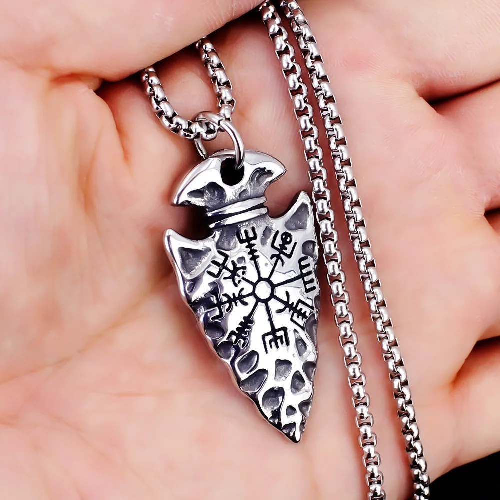 Viking Spear Compass Rune Necklace Pendant Men's Fashion Religious Accessories