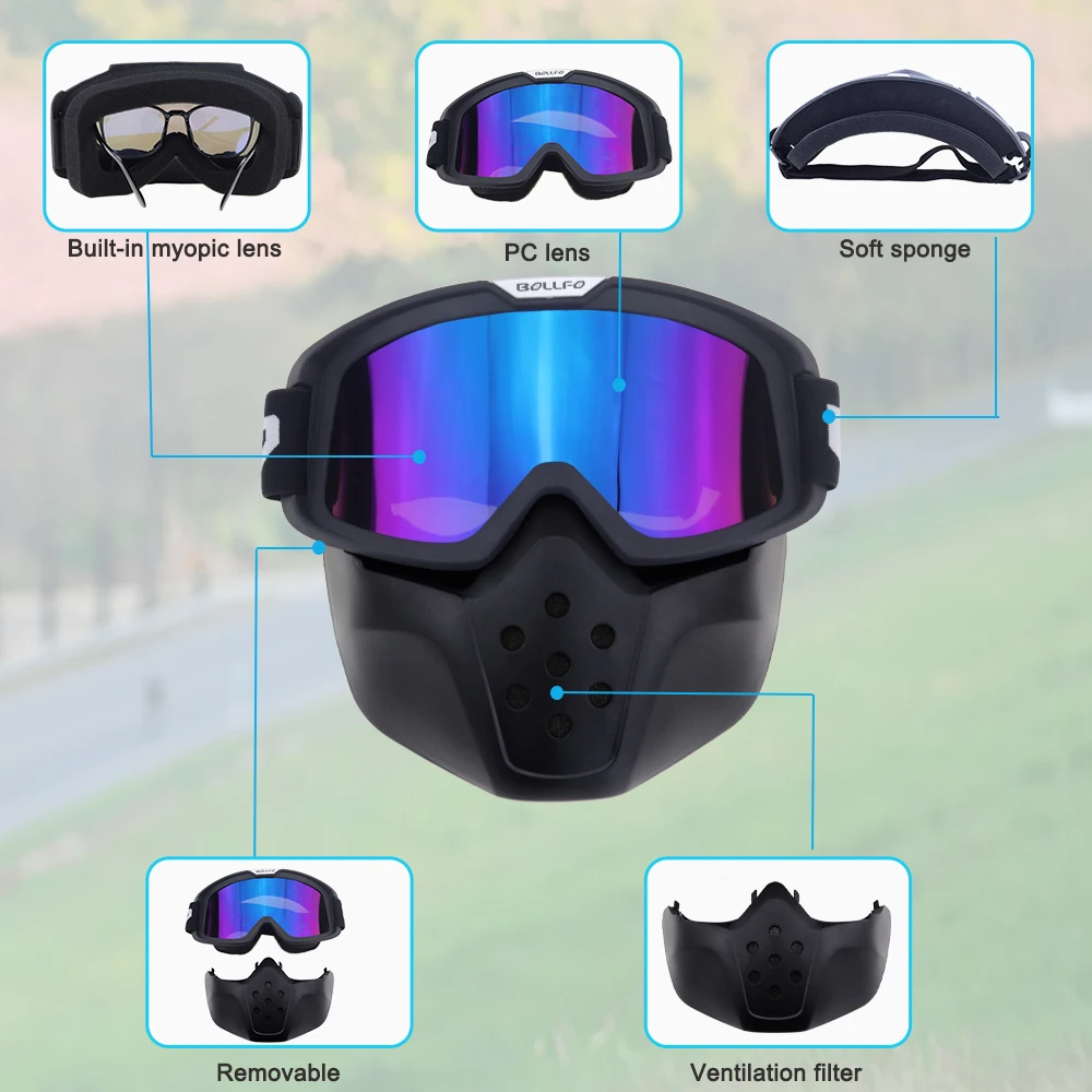 Motorcycle Goggles Paintball Mask for Men Women Detachable Face Mask ATV Dirt Bike Goggles Riding Goggles Safety Ski Goggles