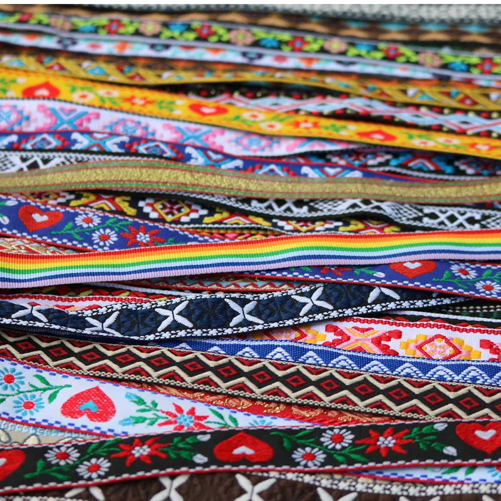 5 Yards 16~25MM 5/8 1 Inch Vintage Ethnic Embroidery Lace Ribbon Boho Trim DIY Clothe Bag Accessories Embroidered Hundred Styles