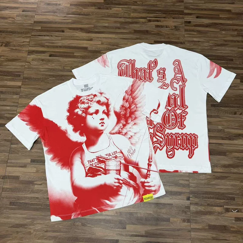 Summer Real Photo That's A Awful Lot of Cough Syrup Men's T-shirt Cupid Print Short Sleeve Hip Hop Style Loose Casual Top