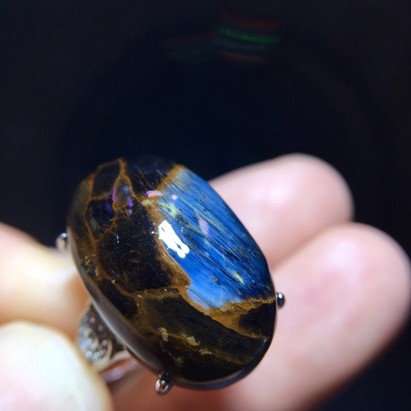 xNatural Blue Pietersite Adjustable Ring 18.8/12.3mm Namibia 925 Silver Pietersite Chatoyant Gemstone Ring AAAAAA