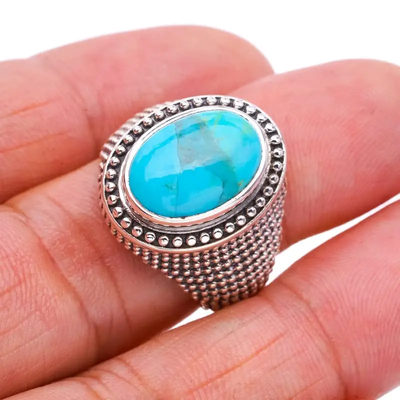 

StarGems® Natural Turquoise Handmade 925 Sterling Silver Ring 7.75 F0418